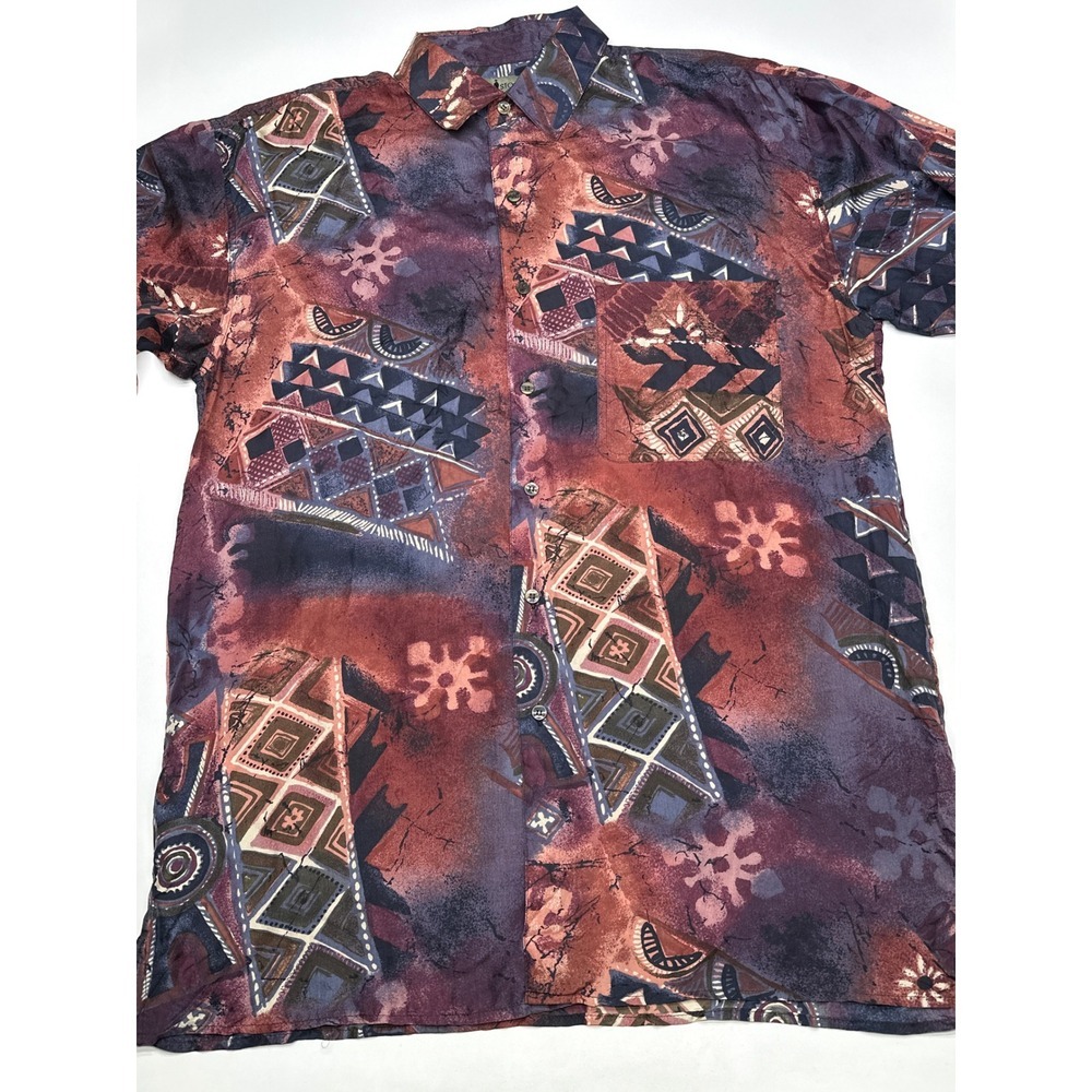 Robert Stock Silk Abstract Shirt Mens Medium Burgundy‎ Brown Purple Large